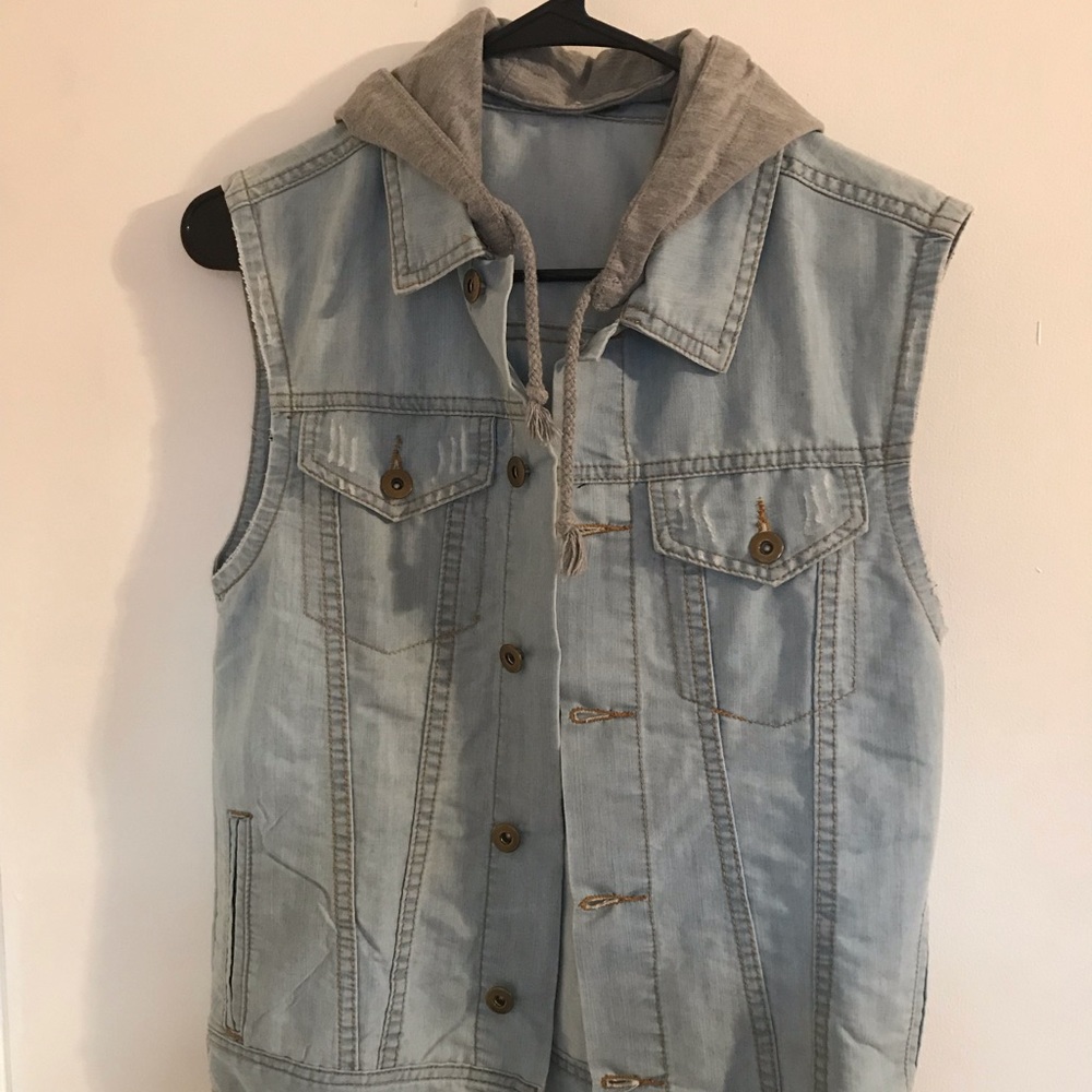 Sleeveless Denim Jacket with Hoodie